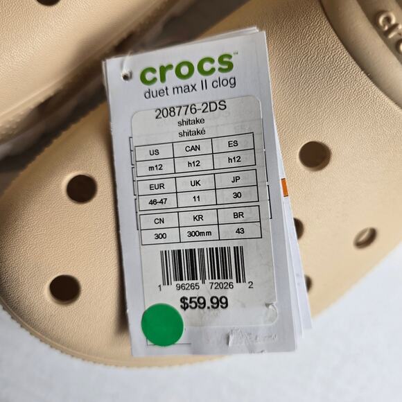 Crocs Duet Max II Clogs Size Men's 12 Shitake Water Shoes Adjustable Straps - Picture 5 of 5